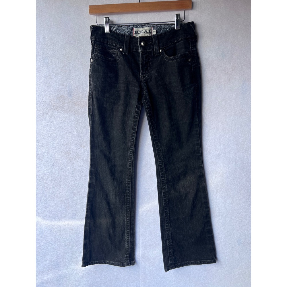 Ariat Real Denim Black Bootcut Jeans Rhinestone Back Pocket 25S Low Rise Western